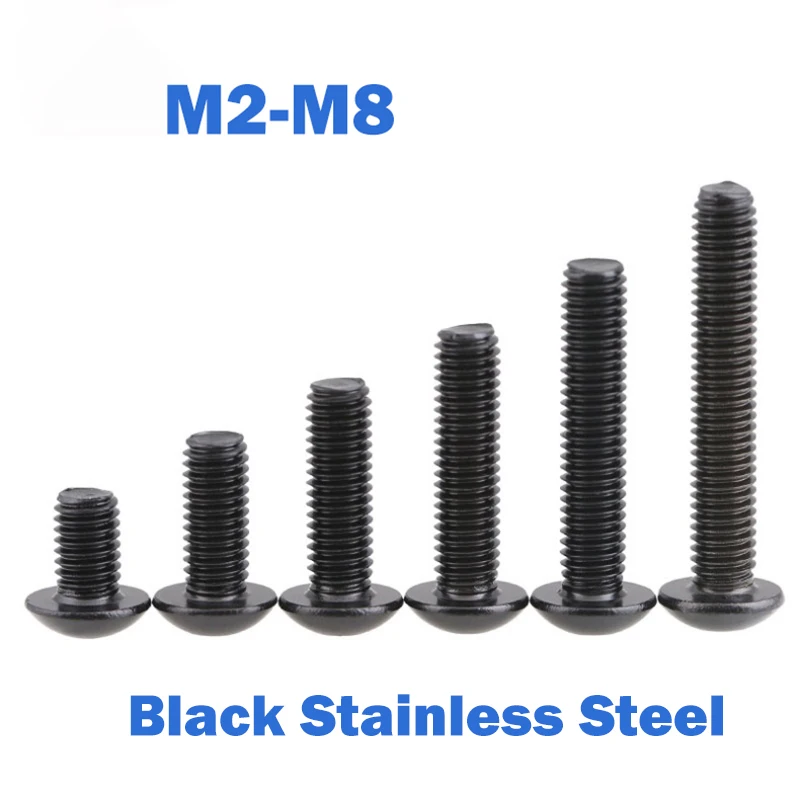 M2 M2.5 M3 M4 M5 M6 M8 Black Oxide 304 Stainless Steel Hexgaon Socket Button Round Allen Head Bolt Cap Screws Length:3-60mm