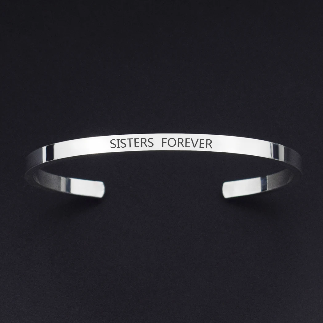 Sister Forever Friends Forever Quote Bracelet Alloy Metal Engraved Cuff Bracelet for Women Sisters Jewelry Friendship Gift