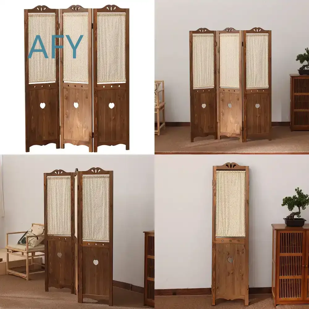 Korean Solid Wood Screen Partition for Mobile Living Room Household Simple Modern Fabric Curtain for Home Decor Office
