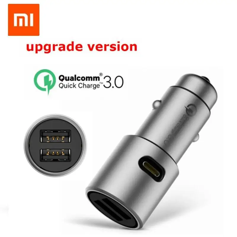 

Original Xiaomi Mi Car Charger QC3.0 with 2 Dual USB Quick charge Max 5V/3A 9V/2A 15V/1.5A Metal Style car gift