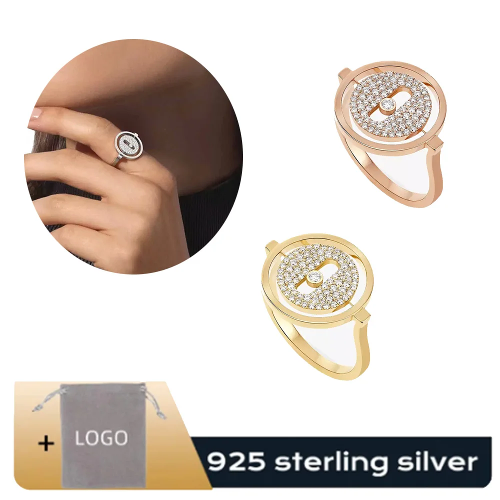 

New trendy pure silver s925 LUCKY MOVE series luxury disc full diamond gift women's ring with high-end design