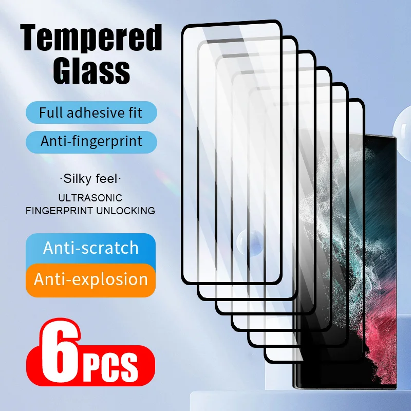 6Pcs Phone Screen Protector for Samsung Galaxy S24 Ultra S23 S21 Fe S22 Plus Note 20 Tempered Glass Smartphone Protective Film