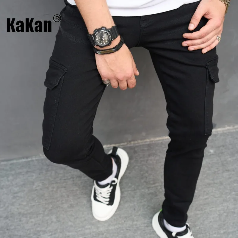 Kakan - Europe and The United States New Black Jeans Men's, High Street Solid Color Slim Small Leg Pants Long Jeans K9-711