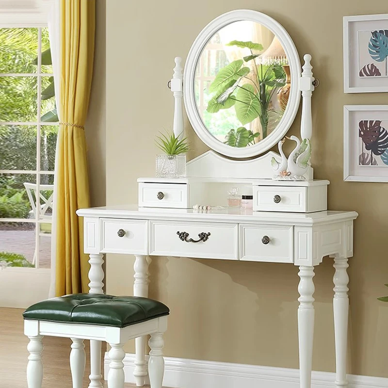 Wood Vintage Vanity Table Drawers Bedroom Luxury Mid Century Dressing Table Tall Living Room Mesa De Maquillaje Home Furniture