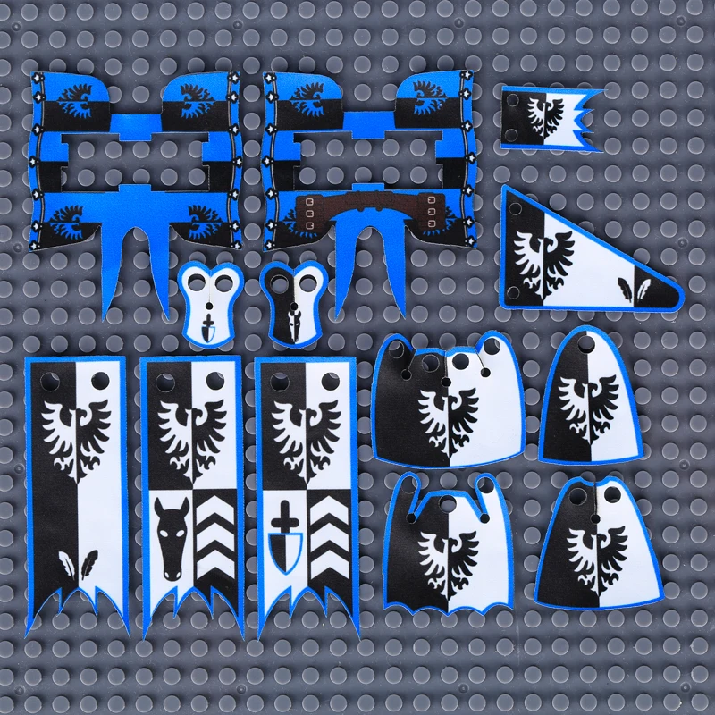 Medieval Military Knight Castle Flag Templar Building Blocks Kit Lion Wolf Soldiers Accessories King Banner Stand Bricks Toys