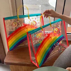 PVC Transparent Rainbow Shoulder Bag Waterproof Beach Swimming Storage Handbag Large Capacity Shopping Bag Totes