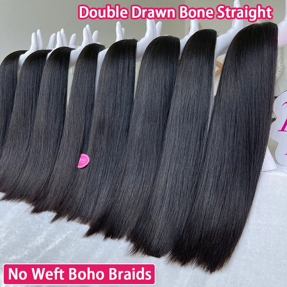

Натуральные волосы Double Drawn Bone Straight для наращивания без трессов, 100% необработанные, 100 г/пучок # Натуральный цвет 1B