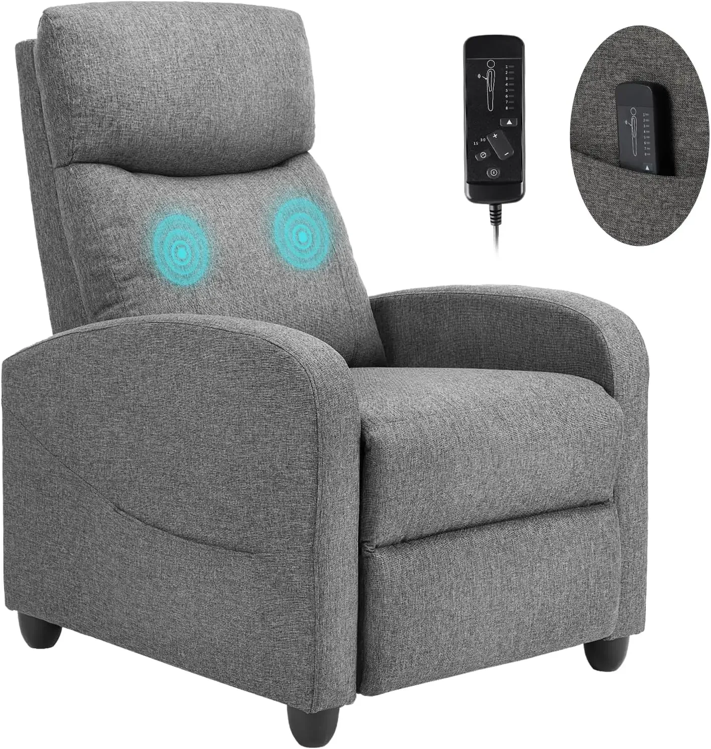 Recliner Chair for Adults, Massage Fabric Small Recliner Home Theater Seating with Lumbar Support, Adjustable Modern