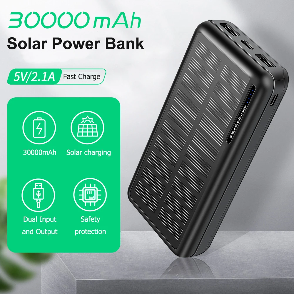30000mAh Solar Power Bank Fast Charging Large Capacity Portable Battery Charger For iPhone 17 16 pro 15 Xiaomi Samsung Powerbank