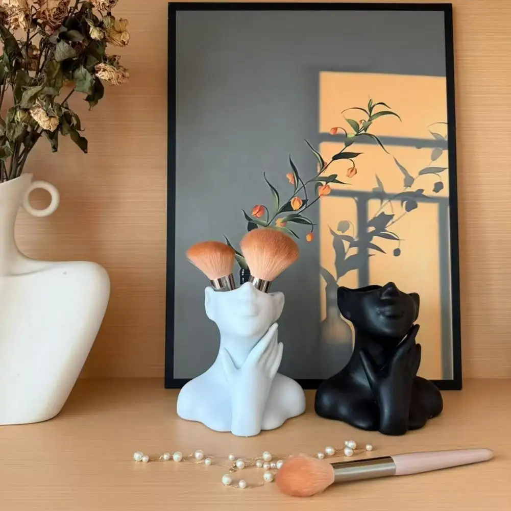 Half Face Sculpture Pen Holder Artistic Makeup Brush Organizer 3d Printed Face Sculpture Pen Holder Desktop Organizer for Desk