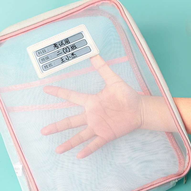 

A4 Stationery Storage Bag L-type Subject Classification Bag Double-layer Mesh Zipper File Folder Pouch Bag Document Organizer