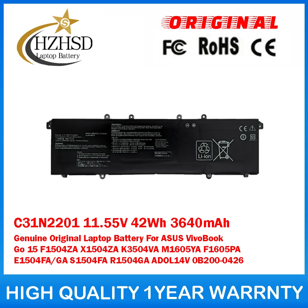C31N2201 11.55V 42Wh 3640mAh Genuine Original Laptop Battery For ASUS VivoBook Go 15 F1504ZA X1504ZA M1605YA F1605PA E1504FA/GA