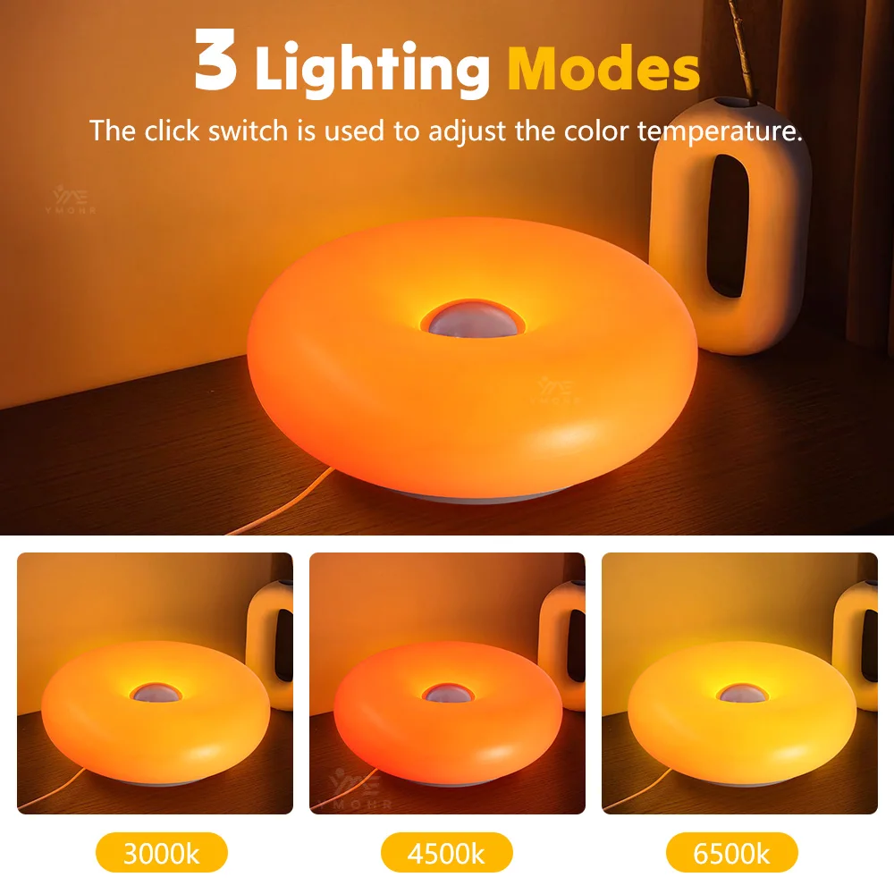أضواء محيطة مزخرفة على شكل دونات برتقالية، 3 أوضاع تعمل باللمس، ضوء قابل لإعادة الشحن مقاوم للماء لغرفة النوم بجانب السرير، هدية بار التصوير الفوتوغرافي لاسلكي ديكور غرفة مصباح طاولة ديكور ستيتش ديكور للغرفة فطر #4