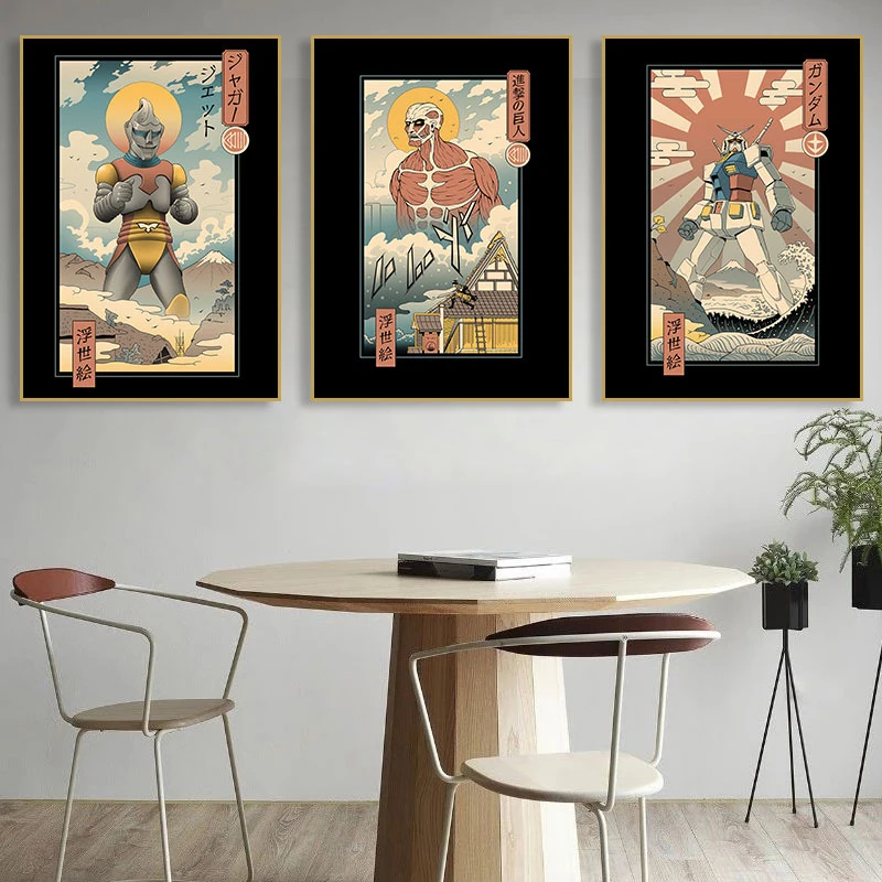 Japan Ukiyo-e Anime Kanagawa Waves Canvas Painting Japanese Ramen Food Shop Kitchen Art Print Poster Decorative Wall Picture Roo