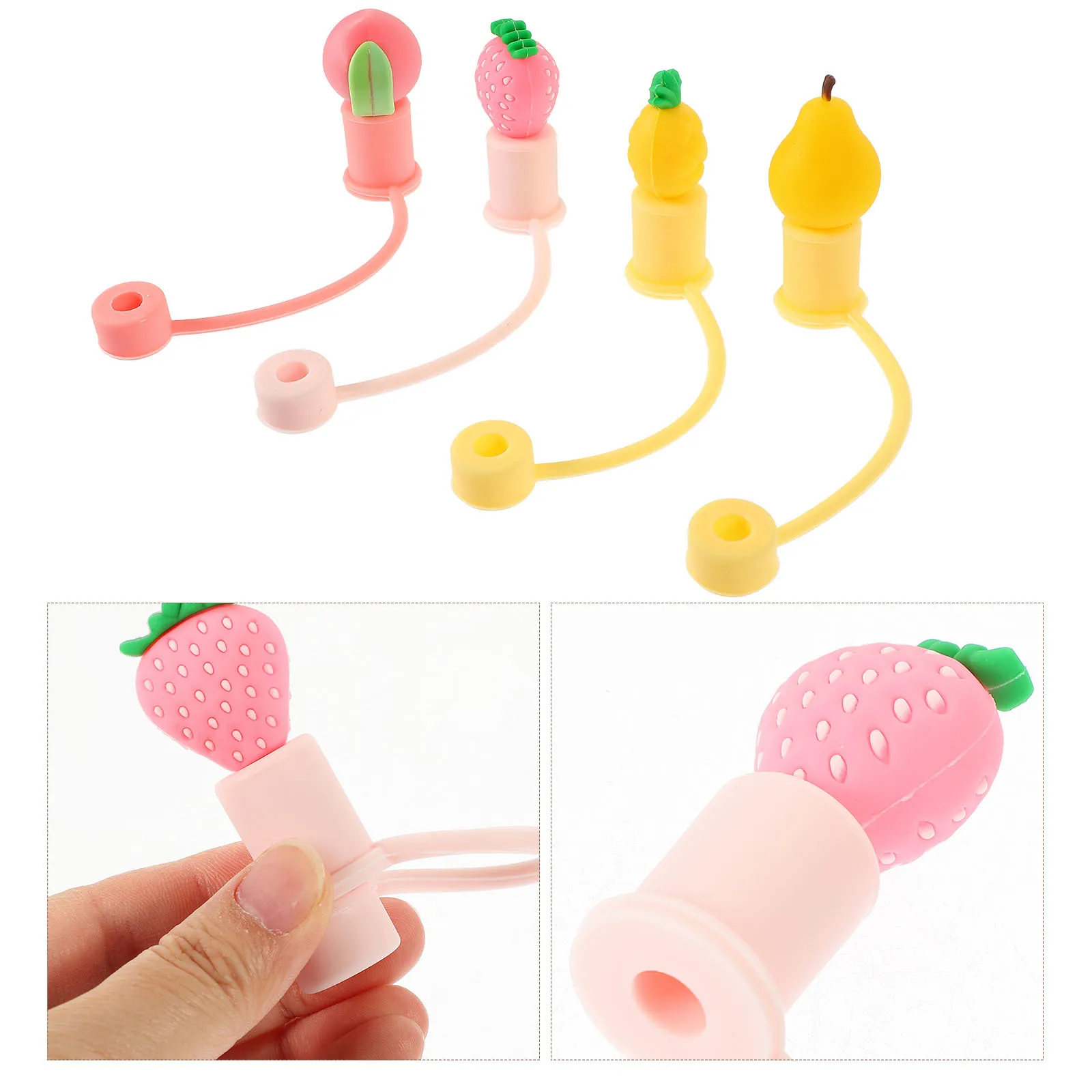 

4pcs Reusable Silicone Caps Cute Cartoon Straw Covers For Tumblers Washable Straw Tips Protector Small Drinking Cover Kitchen