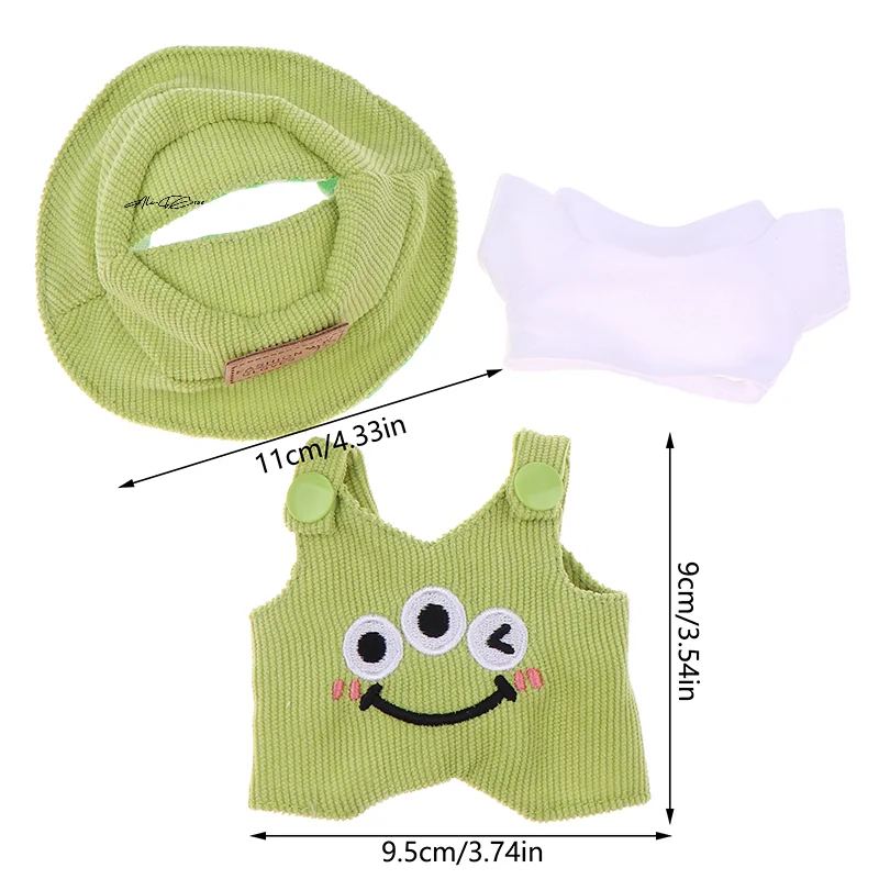 Voor 17 cm Labubu Poppenkleertjes Accessoires Leuke Mini Wit Shirt Hoed Dier Overalls Set Pluche Poppen Veranderen Kleding Geschenken