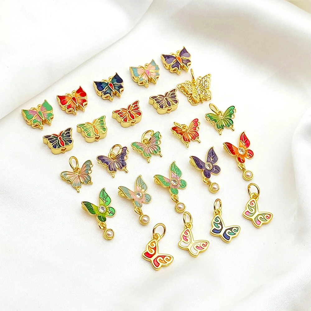Brass bag 18K gold Zircon inlay Drip Oil Butterfly Pendant DIY jewelry making Necklace, bracelet, hair accessory Accessories