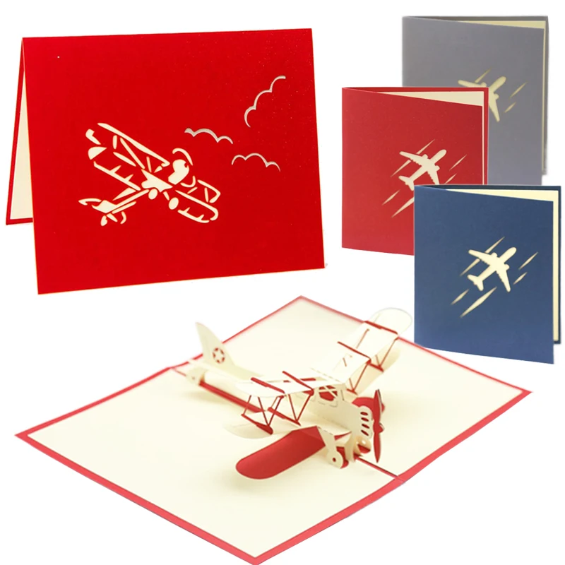 Party Invitation Cards 3D Airplane Style Greeting Card Model Decoration Paper Carving Folding DIY Festival Gathering Supply TMZ