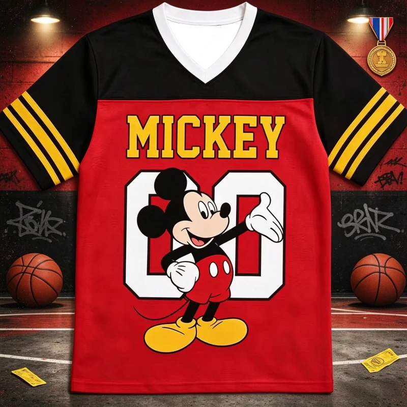 2026 Summer New Magic Castle Cartoon Sportswear V-neck T-shirt Men Women Casual Lightweight Breathable Streetwear Tops Family