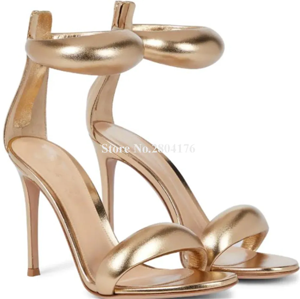 Newest Fashion Gold Silver Rings Straps Stiletto Heel Sandals Open Toe Ankle Straps Thin Heel Dress Shoes Wedding Heels