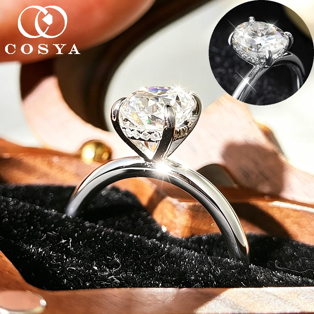COSYA 1-3CT Oval Cut Moissanite Hidden Halo Ring For Women S925 Silver D Color Lab DIiamond Wedding Band Sparkling Fine Jewelry
