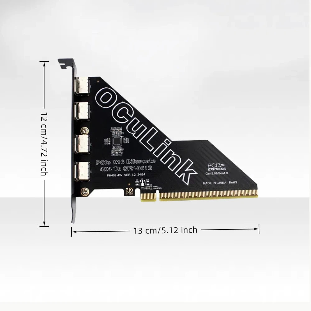 TISHRIC 256Gbps PCIE 4.0 16X إلى Oculink 4 منافذ SFF 8611&8612 بطاقة توسيع PCI Express إلى SFF-8639 U.2 SSD محول بطاقة الناهض
