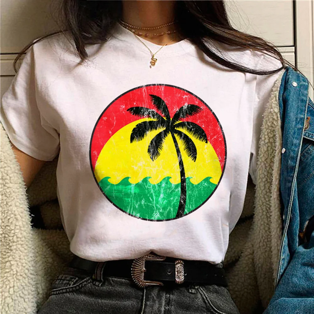 Reggae Rasta top women funny streetwear Y2K tshirt female streetwear graphic Japanese clothes