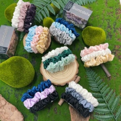 3PCS 100% Pure Mulberry Silk Hair Scrunchie Handmade Hairbands Women Girl Hair Accessories Pure Color Natural HairTies Box 2cm