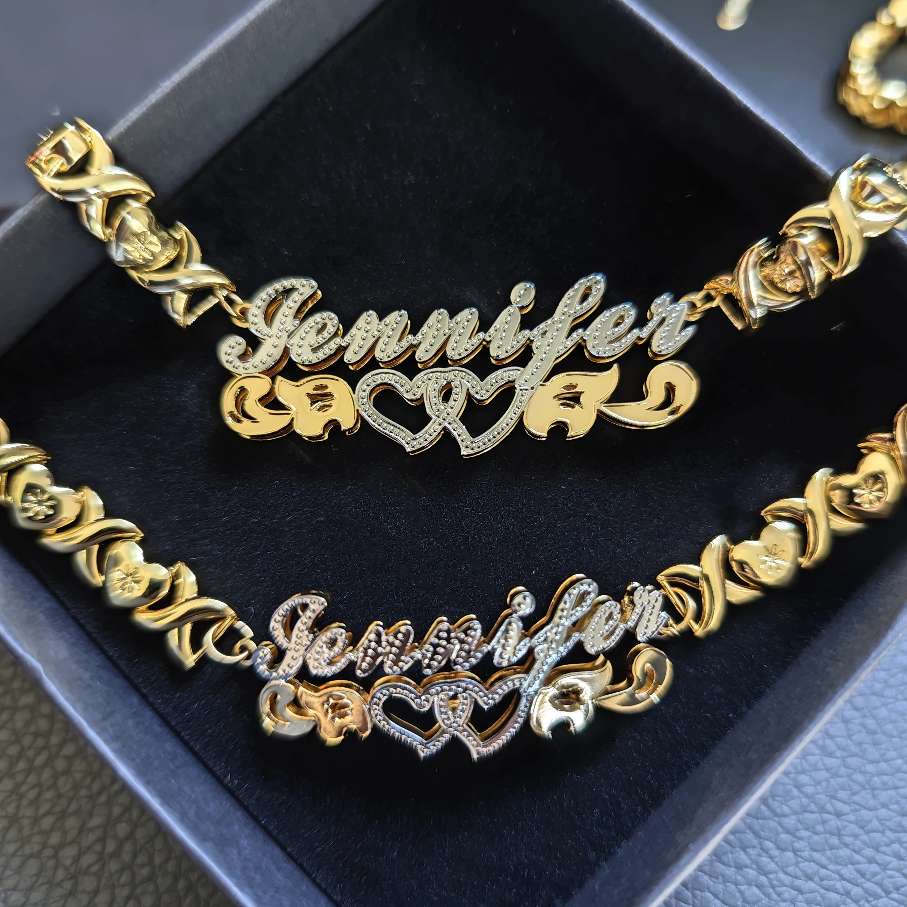 DUOYING Custom Name Jewelry Set XOXO Chain Stainless Steel Necklace 65mm Earrings 18K Personalization Two Colors Plated Women