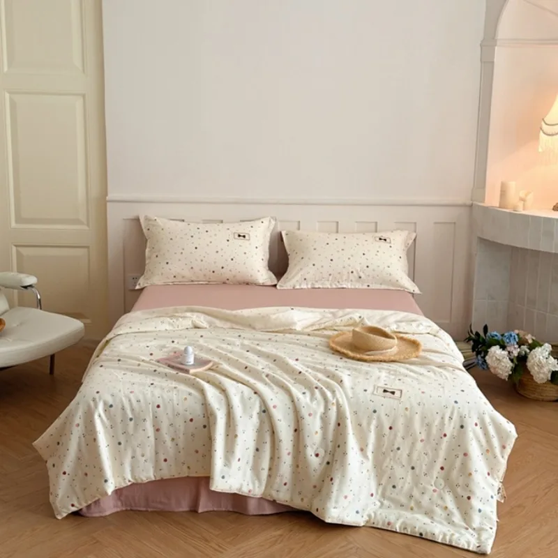 Printed new cotton double-layer yarn corn polylactic acid summer quilt single piece, no sheets and pillowcases