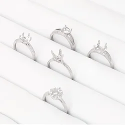 2Pcs Copper Pave CZ Moissanite Ring Setting Semi Mount Bases Engagement Adjustable Ring For Diy Jewelry Making 6.5x6.5mm