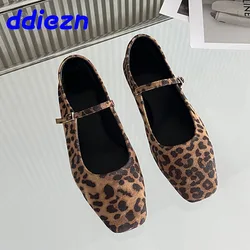 Big Size 43 Footwear Leopard Print Women Mary Janes Shoes Female Designer Shallow Fashion Buckle Strap Ladies Flat With Shoes