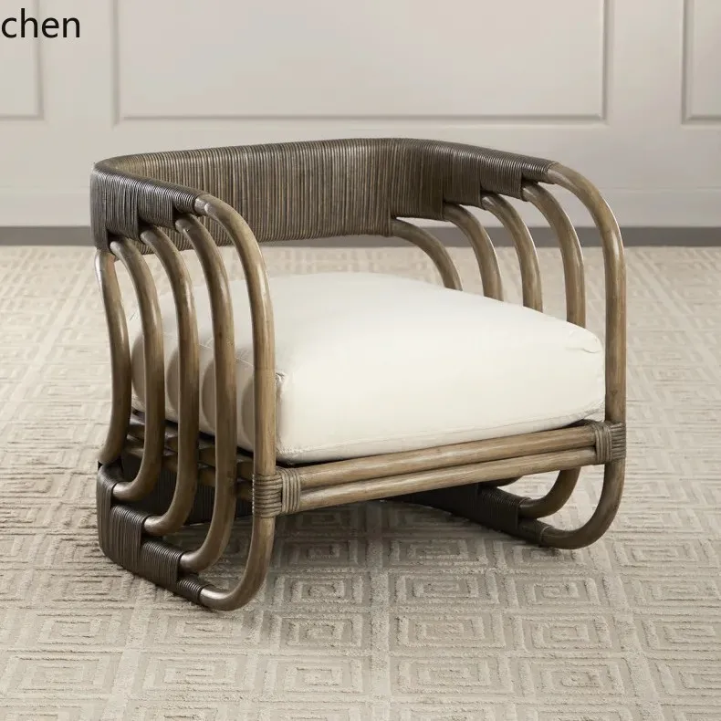 CZ  Single Sofa Living Room Simple Leisure Chair Retro Style Homestay Rattan Wabi-Sabi Style Sofa Chair