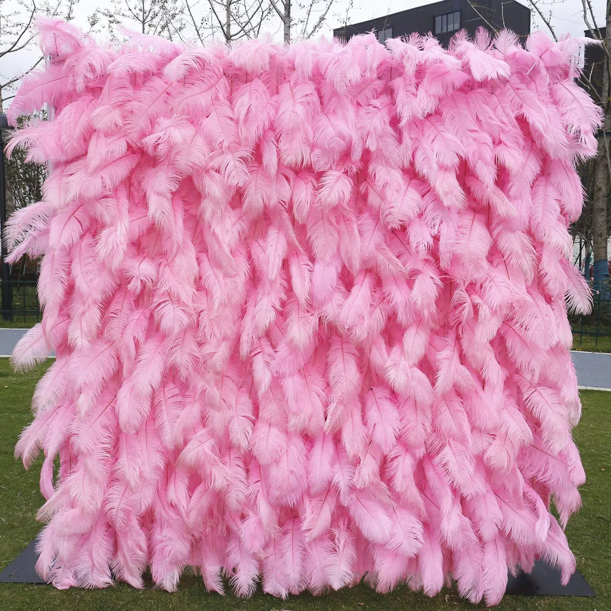 Wedding Pink Ostrich Feather 5D Artificial Flower Wall Row Flower Arch Backdrop Fake Floral Event Party Prop Floral Arrangement