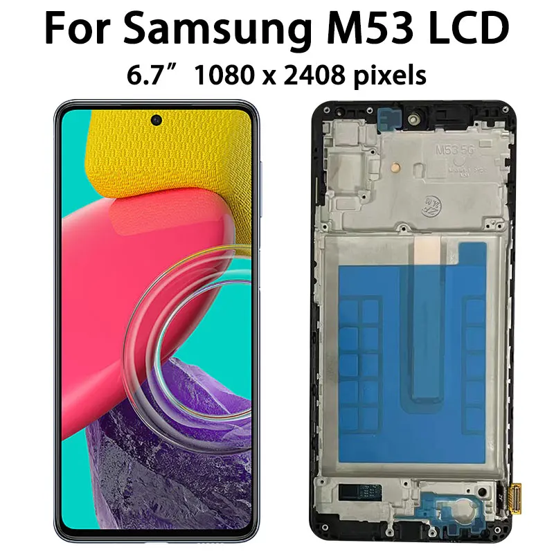 Super AMOLED M53 LCD Touch Screen Digitizer Assembly for Samsung M53 5G LCD M536 M536B Screen Pantalla Repair Parts