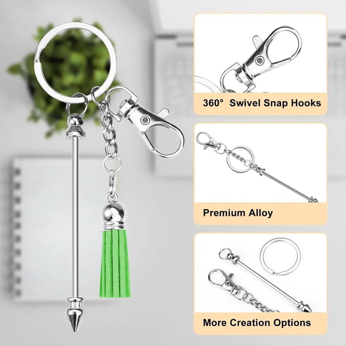 36Pcs Beadable Keychains Bars,Silver Beadable Keychain Bars Bulk Blank,Keychain Making Kit for DIY Crafts Women Men Gift-A14I