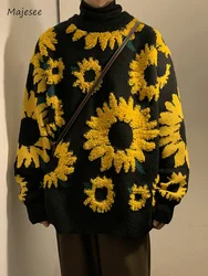 Flock ing Blumen pullover Männer Baggy Frühling Herbst japanischen Stil Retro High Street Harajuku Strickwaren Slouchy Ins