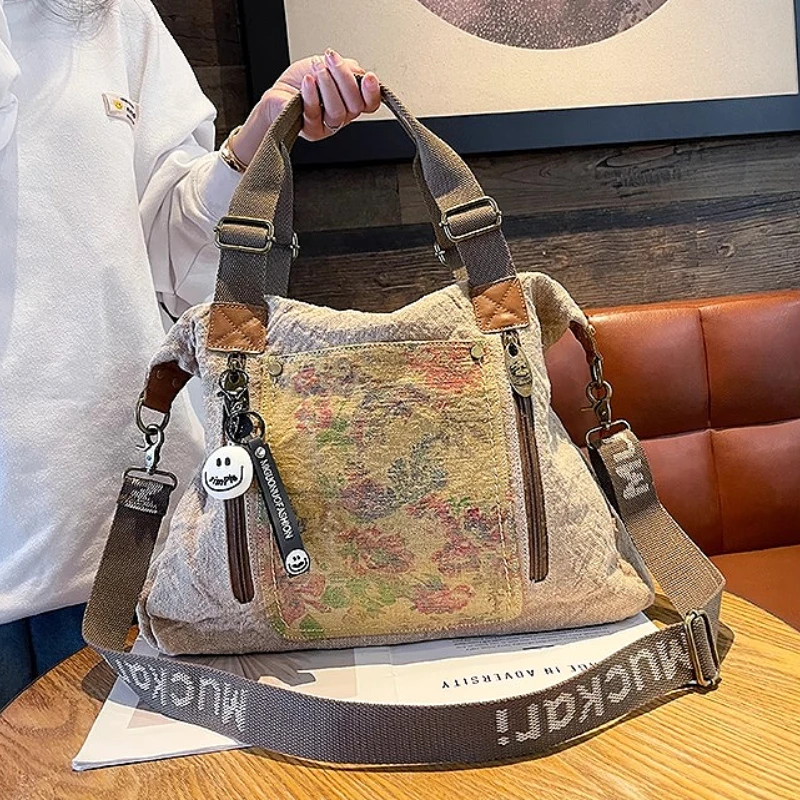 

Новая китайская льняная сумка-тоут, женская сумка 2025 года, новая ниша, модная универсальная сумка через плечо большой вместимости, сумка через плечо