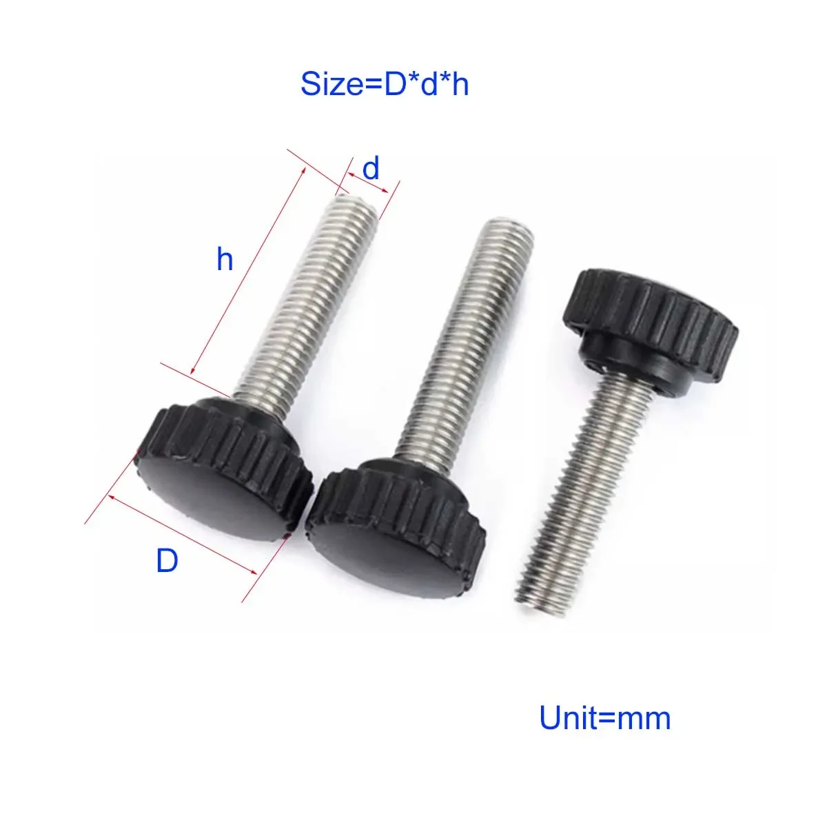 304 Stainless Steel Round Head Hand Screw/Straight Grain Rubber Head Handle M3M4M5M6M8M10