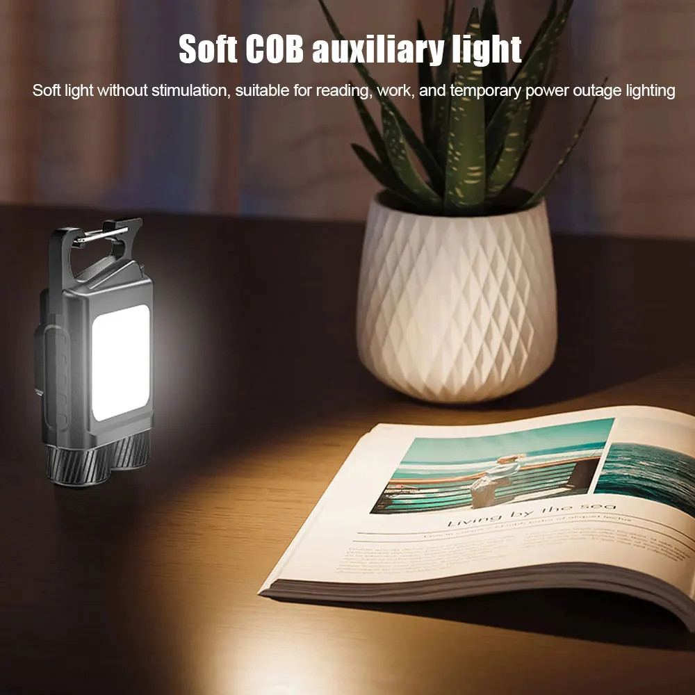 Mini Double Headed Key Light COB LED Flashlight Wrench Small Bottle Opener Waterproof Keychain Work Light Outdoor Emergency Lamp