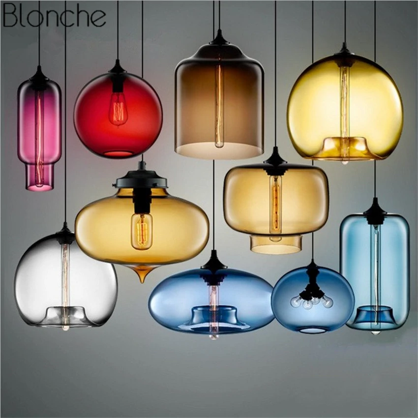 Moderne Glasmalerei Anhänger Lichter Bunte Hängende Lampe Loft Hanglamp für Esszimmer Küche Home Leuchten Industrielle Decor