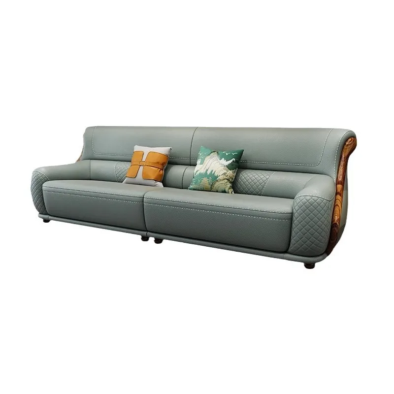 

Ebony leather sofa, new Chinese first layer cowhide, European style