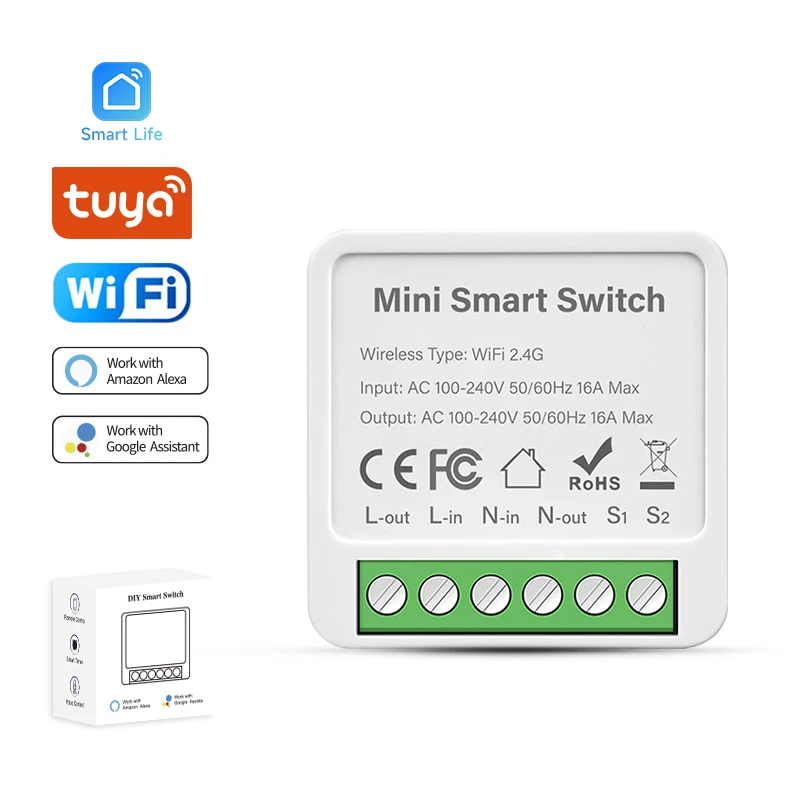 

16A Mini Wifi DIY Light Switches Module 2-way Control Work With Tuya Smart Life Alexa Alice Google Home