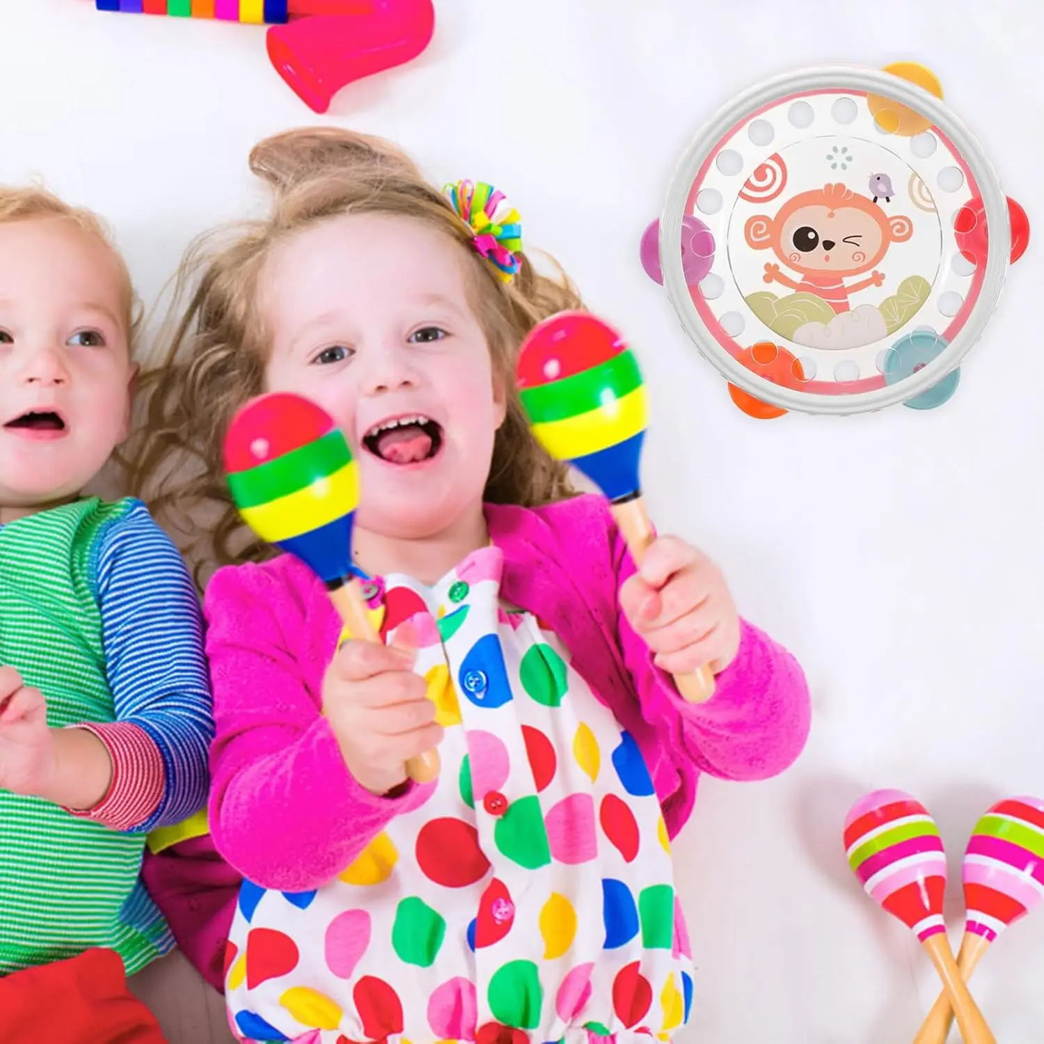Tambores de mano para niños, instrumentos de percusión para bebés, tambor de golpeteo, pandereta de mano Musical de Educación Temprana, sonajero, pandereta, Juguetes