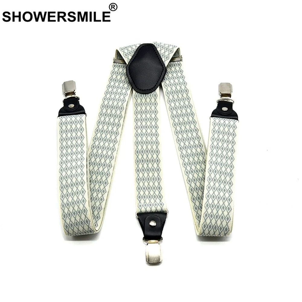 Suspender Pants for Men Wide Argyle 3 Clips Suspender Straps Beige Jacquard Adjustable Male Suspenders 120cm*3.5cm