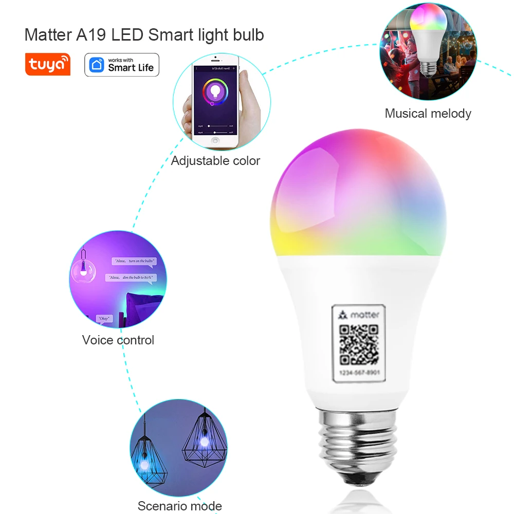 Tuya Bluetooth WiFi Smart Light Bulbs E27 LED Lamp RGB Smart Bulb 15W Smart Life APP Voice Control With Alexa Alice Google Home