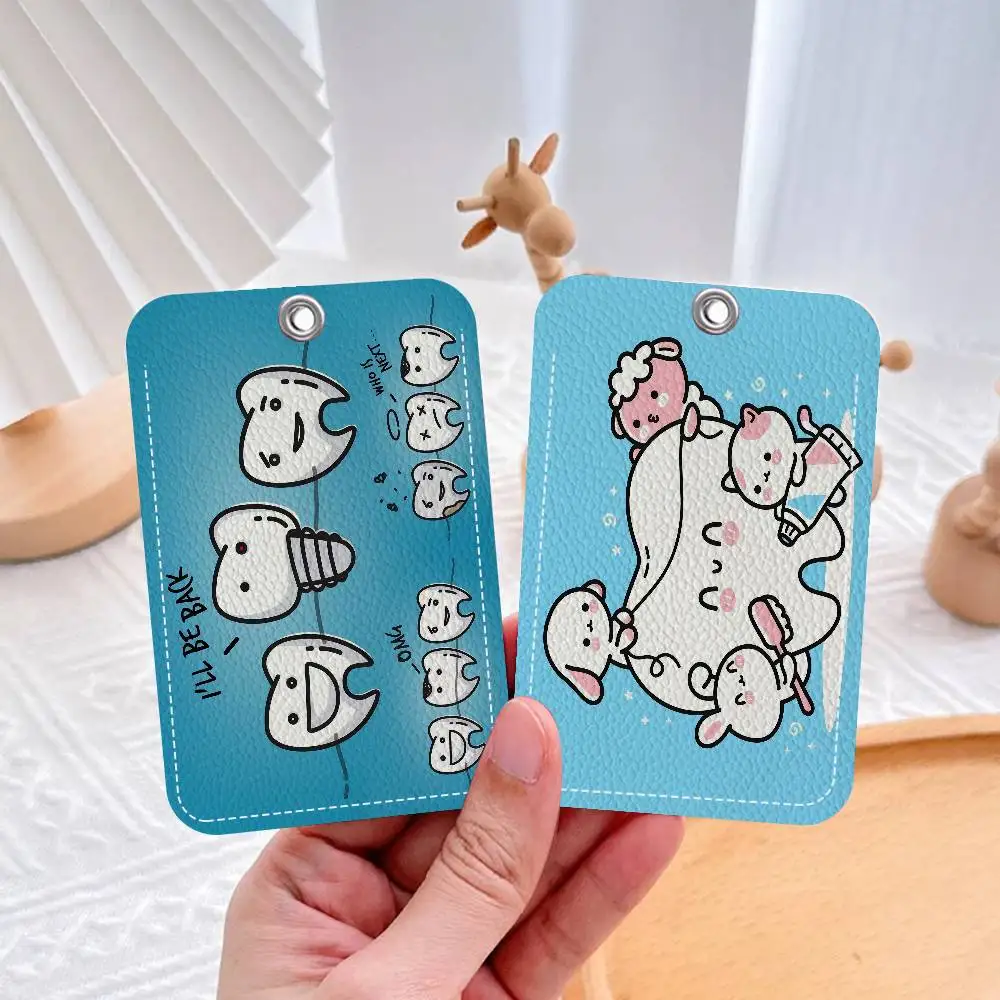 The Dentist Tooth 1Pc Access Card Case Leather Card Holder Keychain Key Ring Door Access Tags ID Card Case Keychain