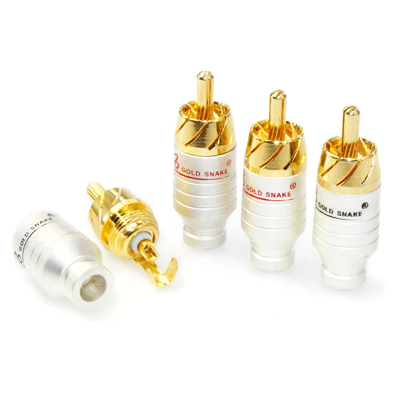 4Pcs Pure Copper Gold Plated Welding RCA Lotus Plug Hifi AV Audio Cable Accessories
