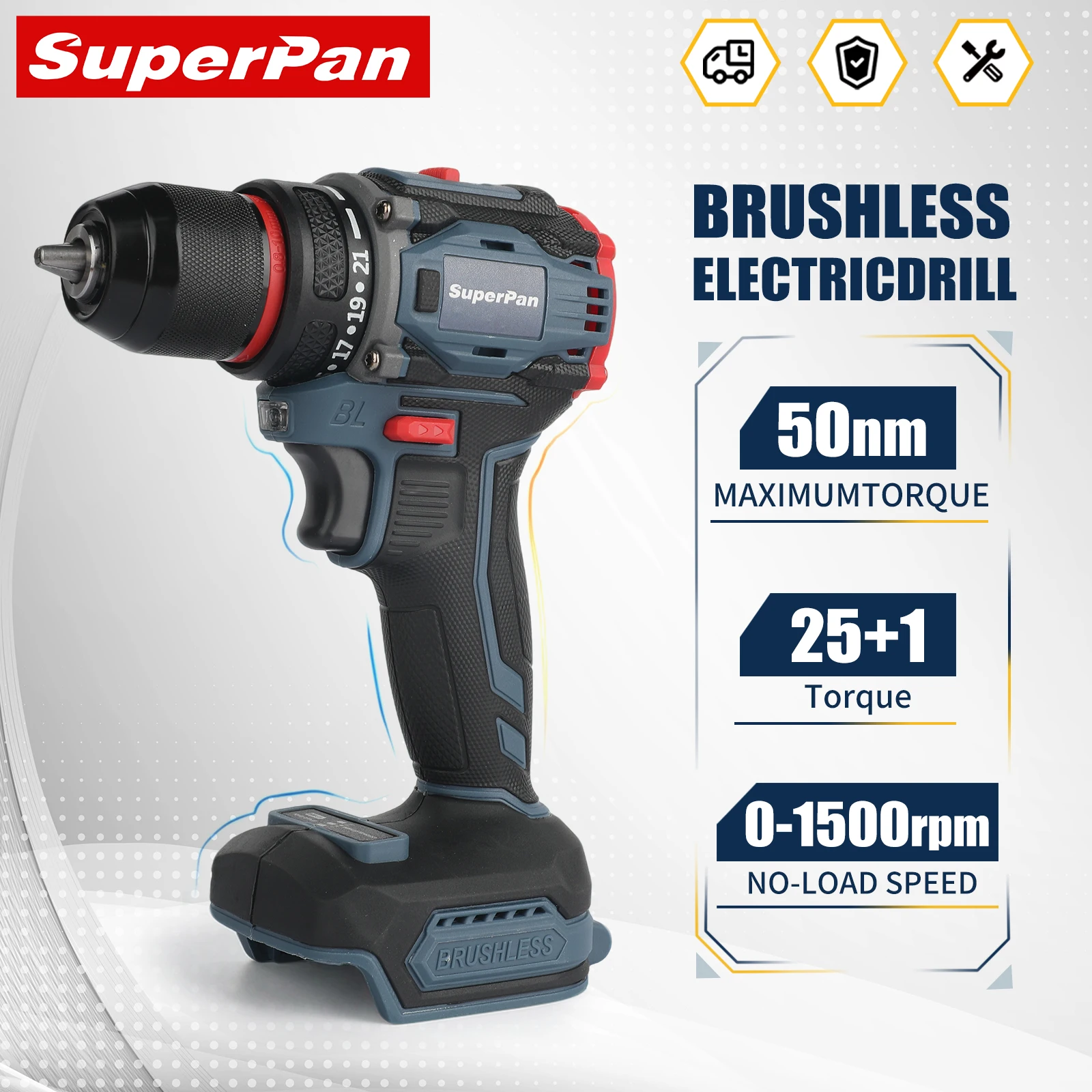 

Brushless electric drill for screwing/drilling/slotting multifunctional power tools (excluding battery and power adapter)