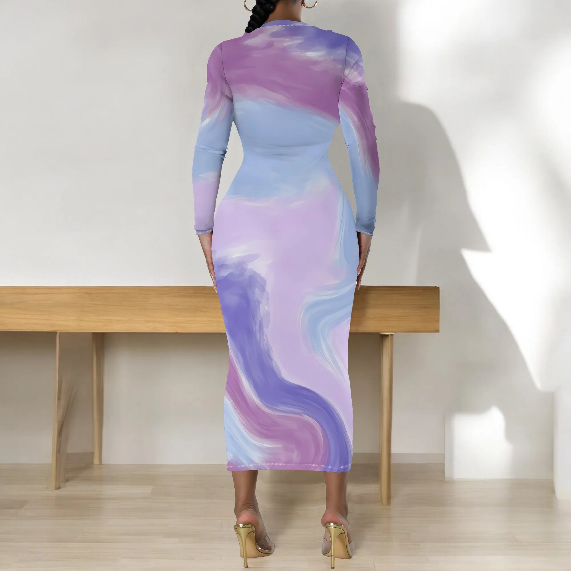 knee length dresses for ladies Silk Long Sleeve Wrap Dress main image 0